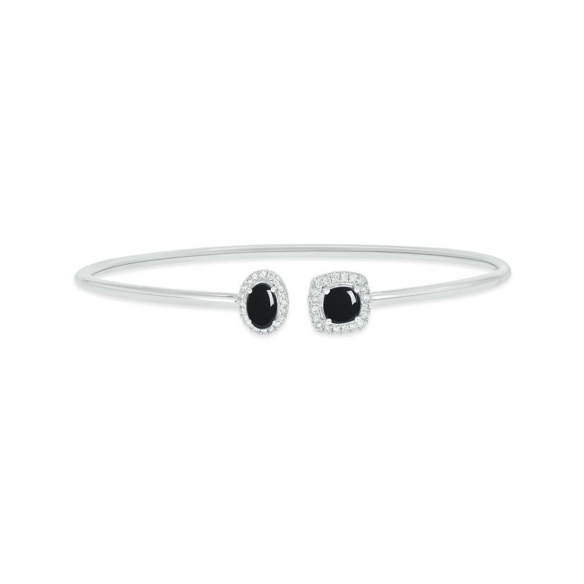 Lab Created 1/5 ct. t.w. Diamond & Blue Sapphire Gemstone Flex Bangle In Sterling Silver