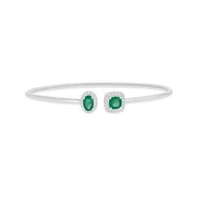 Belk & Co Lab Created 1/5 Ct. T.w. Diamond & Emerald Gemstone Flex Bangle In Sterling Silver
