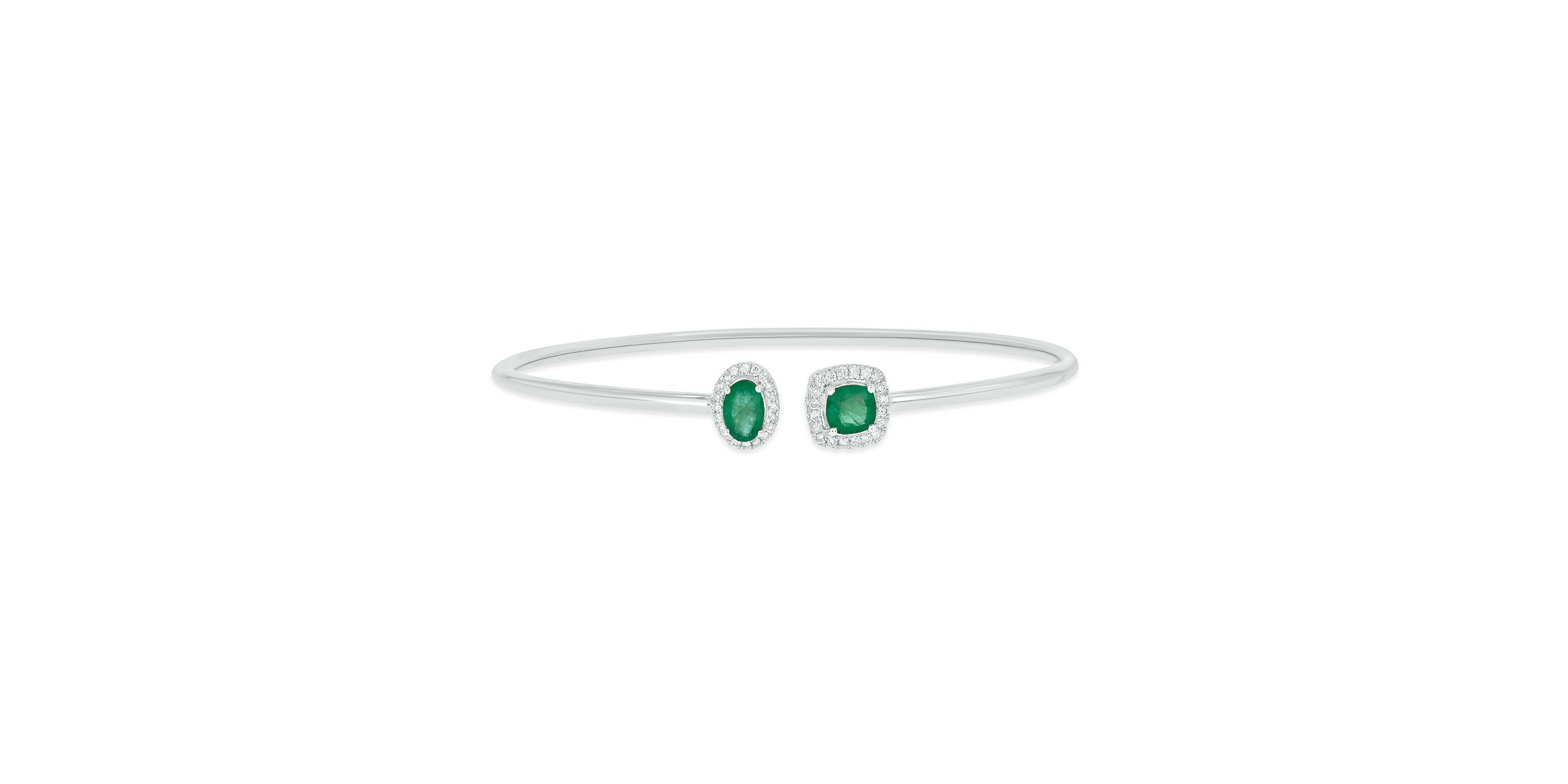 Lab Created 1/5 ct. t.w. Diamond & Emerald Gemstone Flex Bangle In Sterling Silver