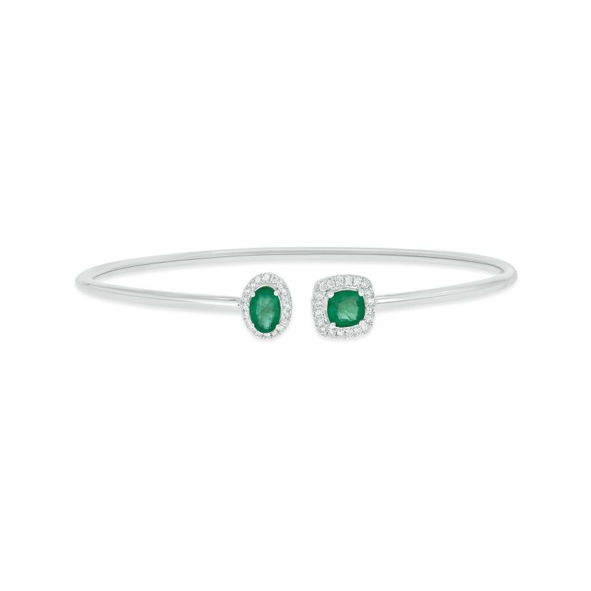 Lab Created 1/5 ct. t.w. Diamond & Emerald Gemstone Flex Bangle In Sterling Silver