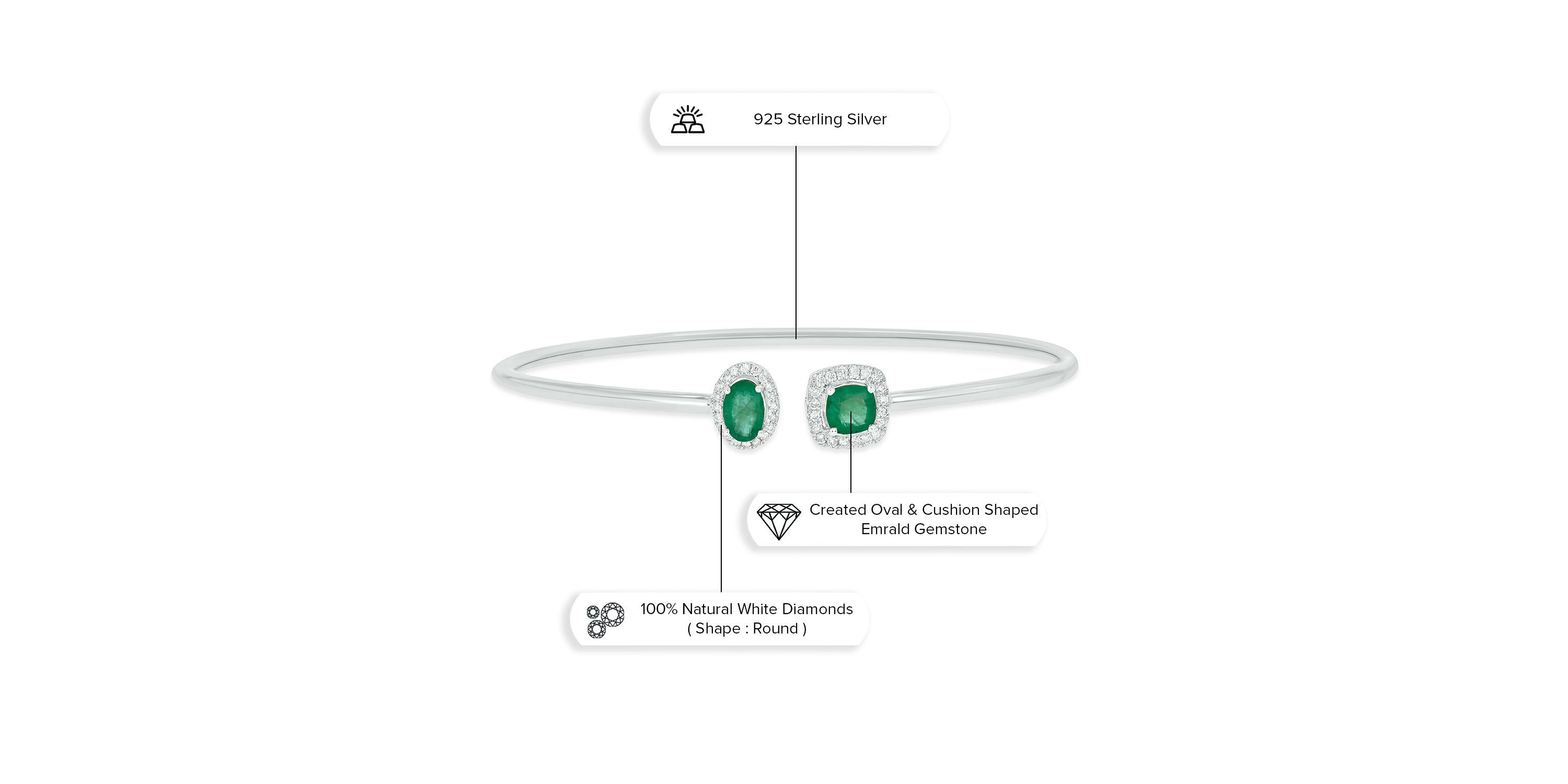 Lab Created 1/5 ct. t.w. Diamond & Emerald Gemstone Flex Bangle In Sterling Silver