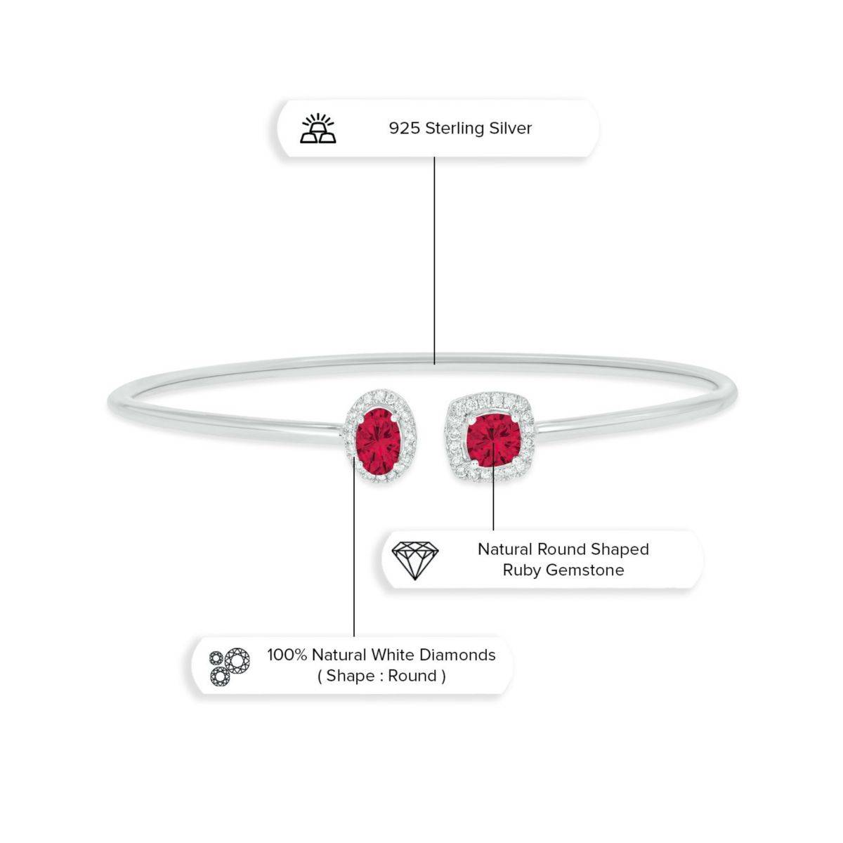 1/5 ct. t.w. Diamond & Ruby Gemstone Flex Bangle In Sterling Silver