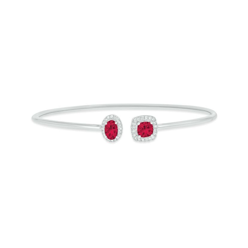 1/5 ct. t.w. Diamond & Ruby Gemstone Flex Bangle In Sterling Silver