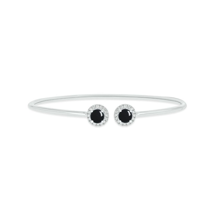 Lab Created 1/4 ct. t.w. Diamond & Blue Sapphire Gemstone Flex Bangle In Sterling Silver