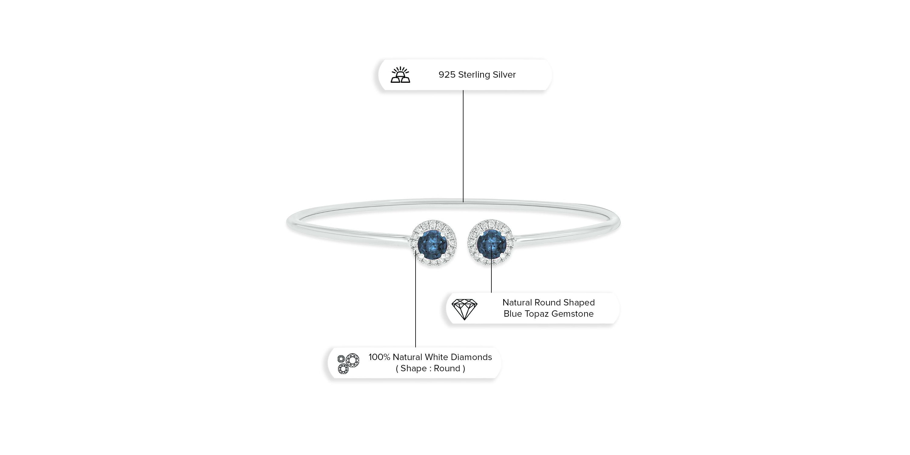 1/4 ct. t.w. Diamond & Blue Topaz Gemstone Flex Bangle In Sterling Silver