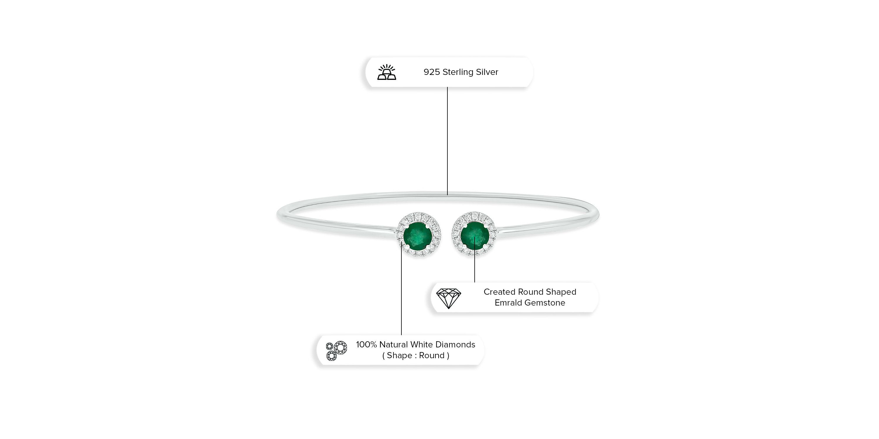 Lab Created 1/4 ct. t.w. Diamond & Emerald Gemstone Flex Bangle In Sterling Silver