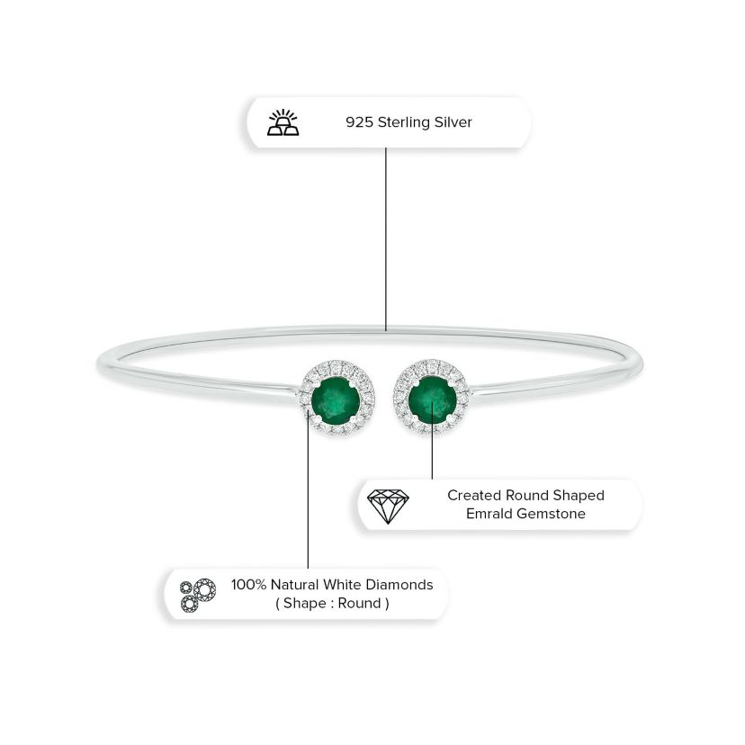 Lab Created 1/4 ct. t.w. Diamond & Emerald Gemstone Flex Bangle In Sterling Silver