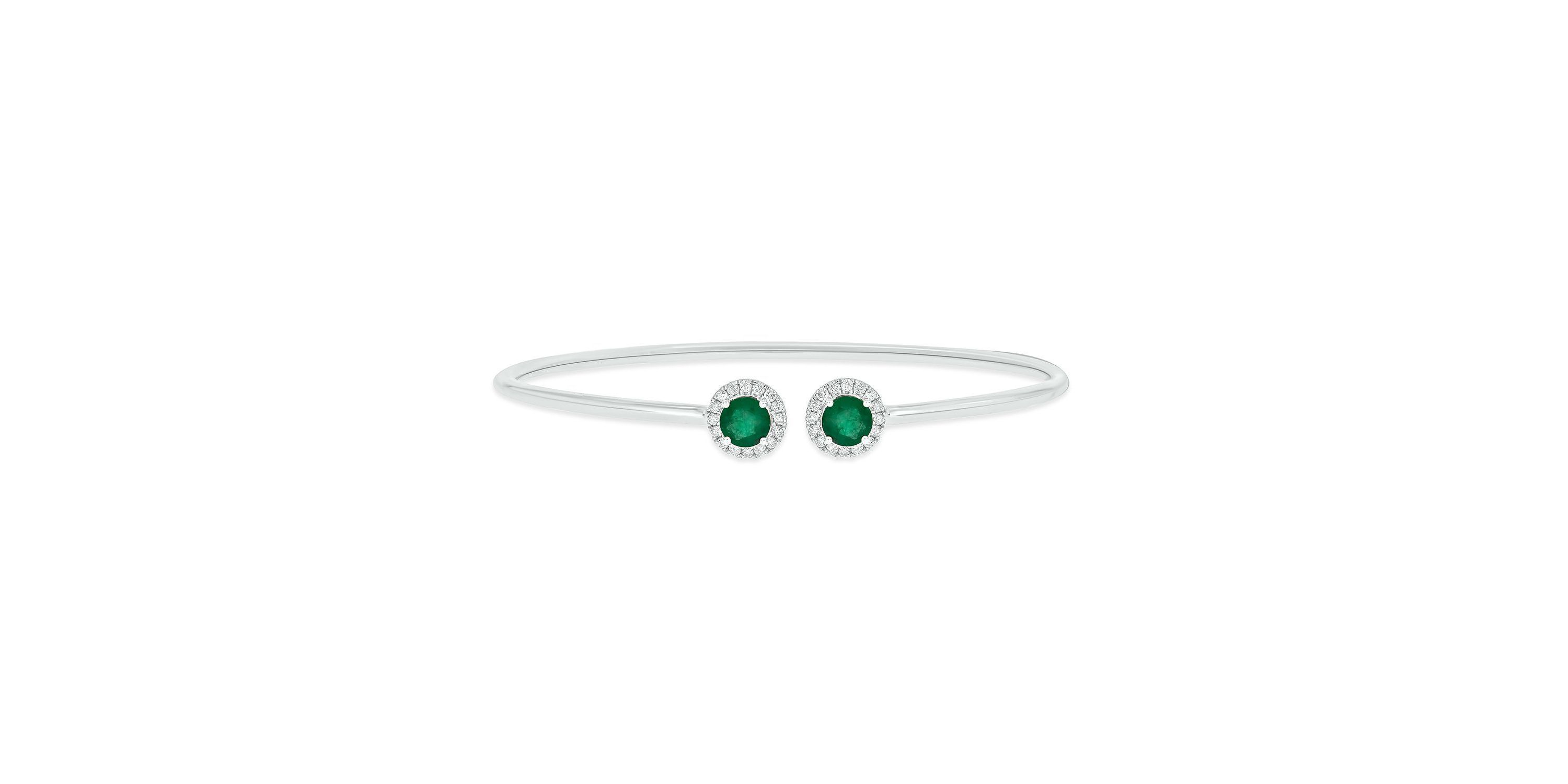 Lab Created 1/4 ct. t.w. Diamond & Emerald Gemstone Flex Bangle In Sterling Silver