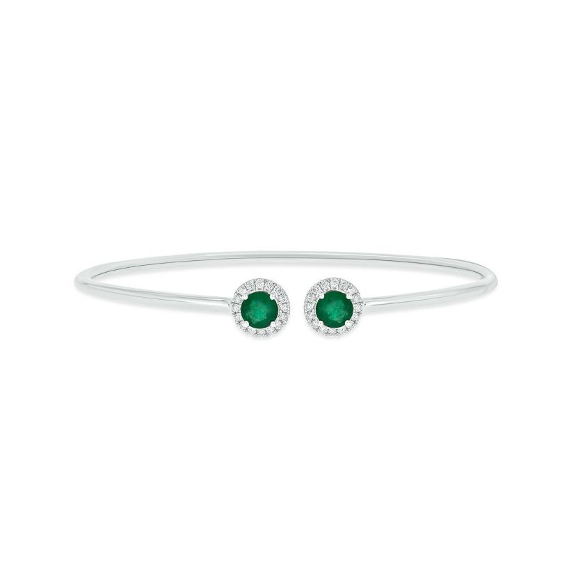 Lab Created 1/4 ct. t.w. Diamond & Emerald Gemstone Flex Bangle In Sterling Silver