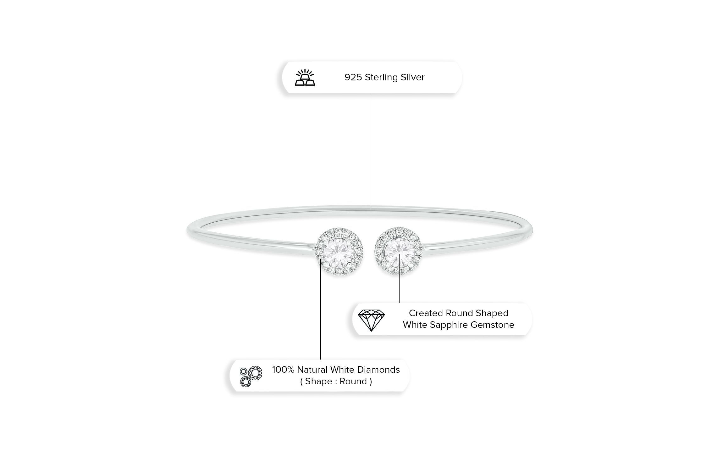 Lab Created 1/4 ct. t.w. Diamond & White Sapphire Gemstone Flex Bangle In Sterling Silver