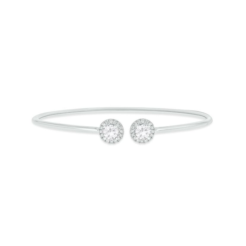 Lab Created 1/4 ct. t.w. Diamond & White Sapphire Gemstone Flex Bangle In Sterling Silver