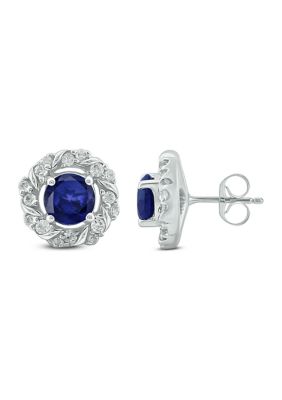 Belk & Co 1/8 Ct. T.w. White Diamond And 1/2 Ct. T.w. Created Blue Sapphire Stud Earrings In 10K White Gold