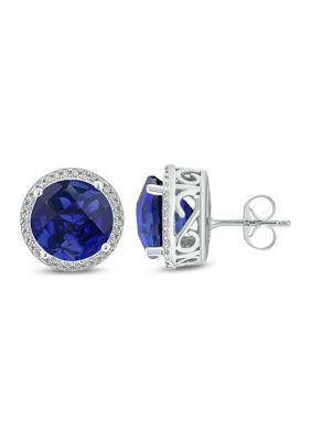 Belk & Co 1/5 Ct. T.w. White Diamond And 1/10 Ct. T.w. Created Blue Sapphire Stud Earrings In 10K White Gold