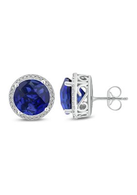 Belk & Co 1/5 ct. t.w. White Diamond and 1/10 ct. t.w. Created Blue Sapphire Stud Earrings in 10k White Gold
