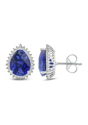 Belk & Co 1/4 ct. t.w. White Diamond and 1/10 ct. t.w. Created Blue Sapphire Stud Earrings in 10k White Gold -  5400466CE95470BS9X710W