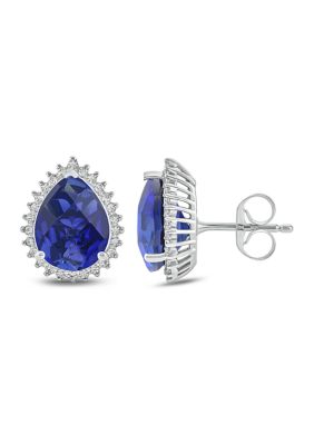 Belk & Co 1/4 Ct. T.w. White Diamond And 1/10 Ct. T.w. Created Blue Sapphire Stud Earrings In 10K White Gold