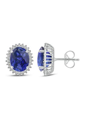 Belk & Co 1/5 Ct. T.w. White Diamond And 1/10 Ct. T.w. Created Blue Sapphire Stud Earrings In 10K White Gold