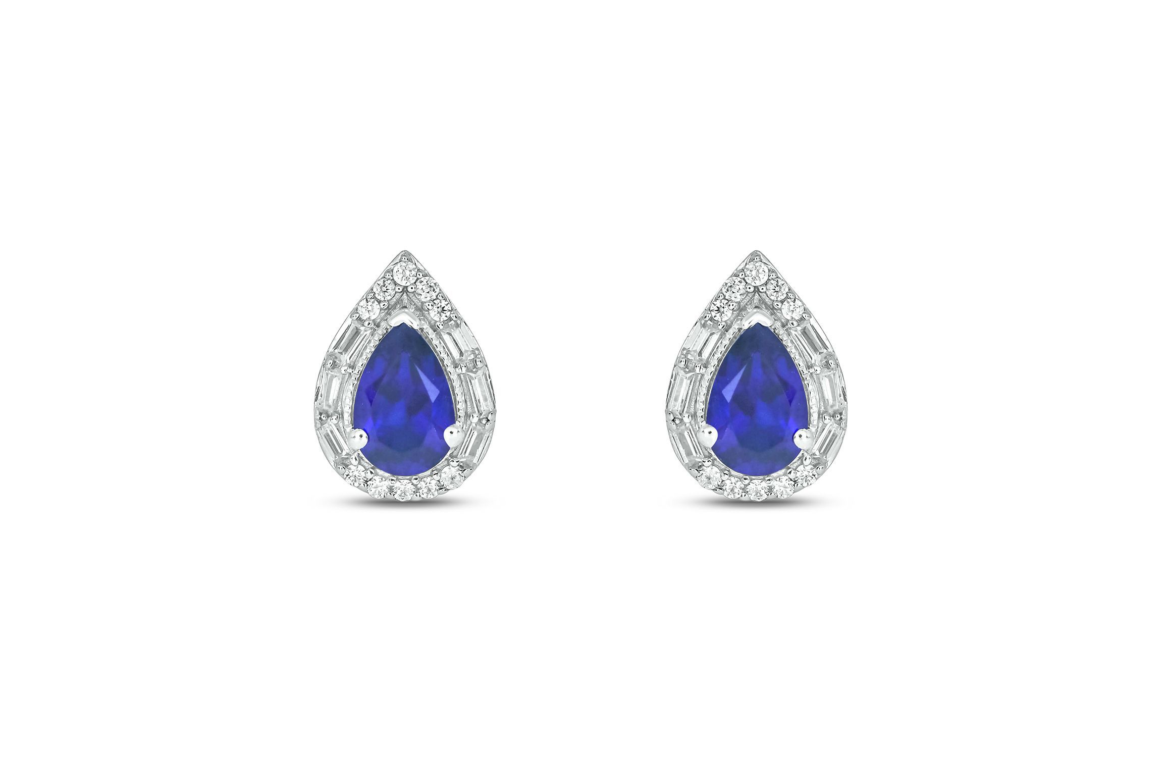1/6 ct. t.w. Diamond and 1.15 ct. t.w. Created Blue Sapphire Pear Earring in Sterling Silver