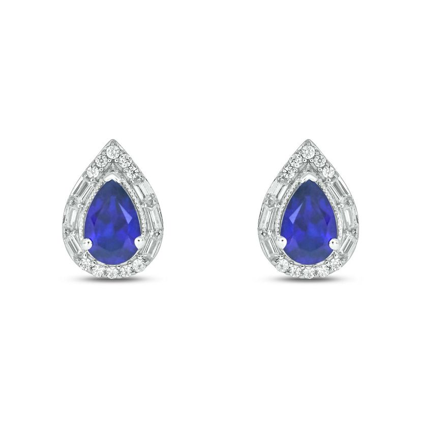 1/6 ct. t.w. Diamond and 1.15 ct. t.w. Created Blue Sapphire Pear Earring in Sterling Silver