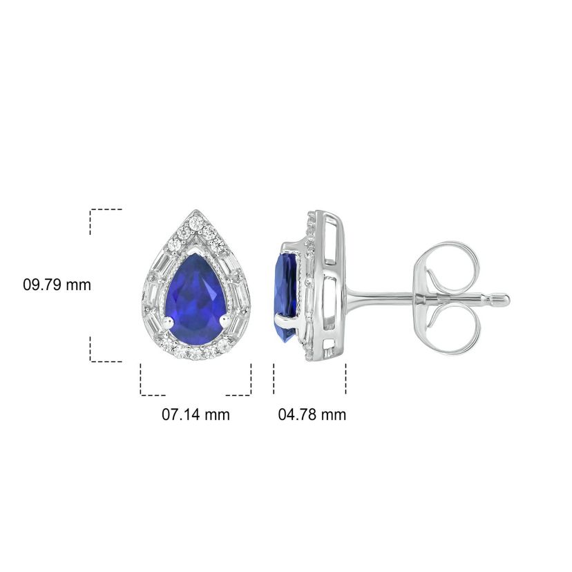 1/6 ct. t.w. Diamond and 1.15 ct. t.w. Created Blue Sapphire Pear Earring in Sterling Silver