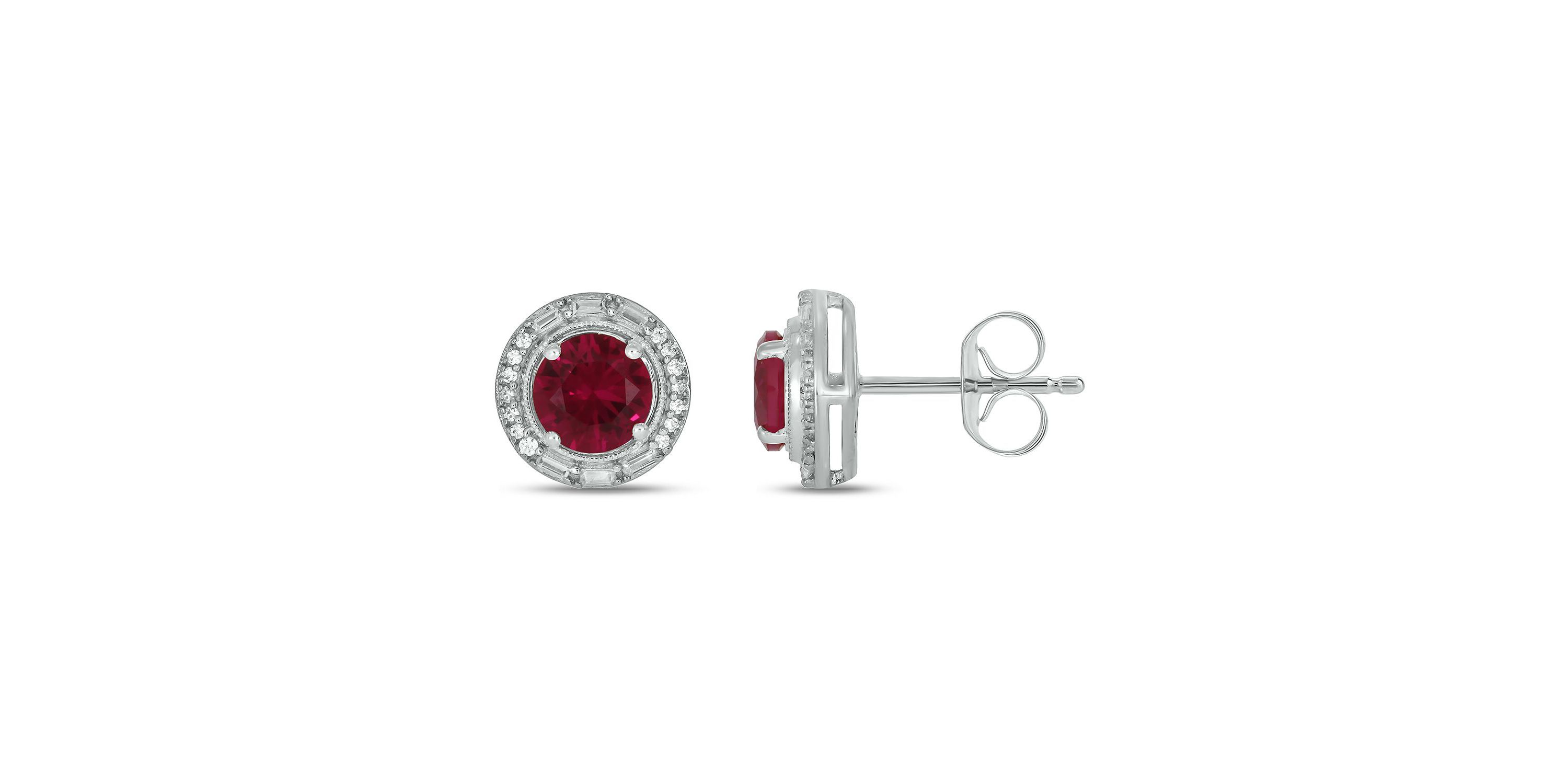 1/6 ct. t.w. Diamond and 2.0 ct. t.w. Created Ruby Stud Earring in Sterling Silver