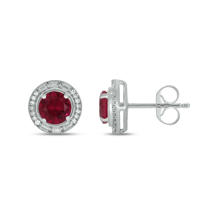 1/6 ct. t.w. Diamond and 2.0 ct. t.w. Created Ruby Stud Earring in Sterling Silver