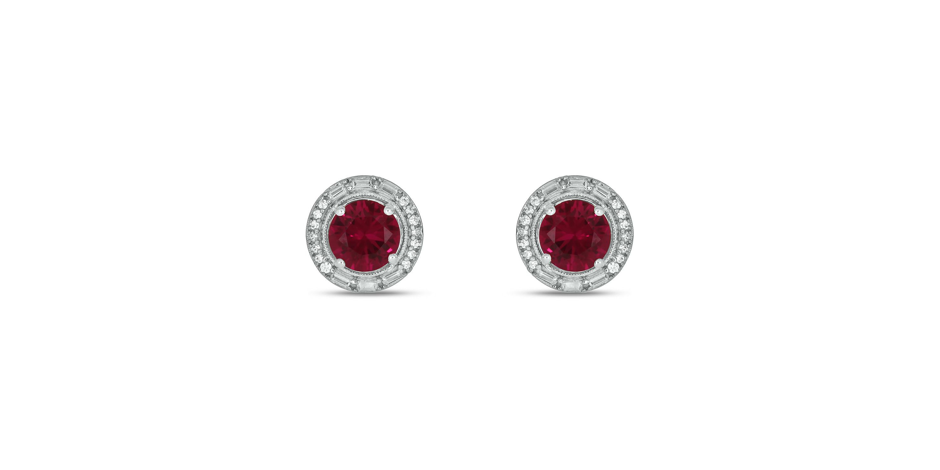 1/6 ct. t.w. Diamond and 2.0 ct. t.w. Created Ruby Stud Earring in Sterling Silver