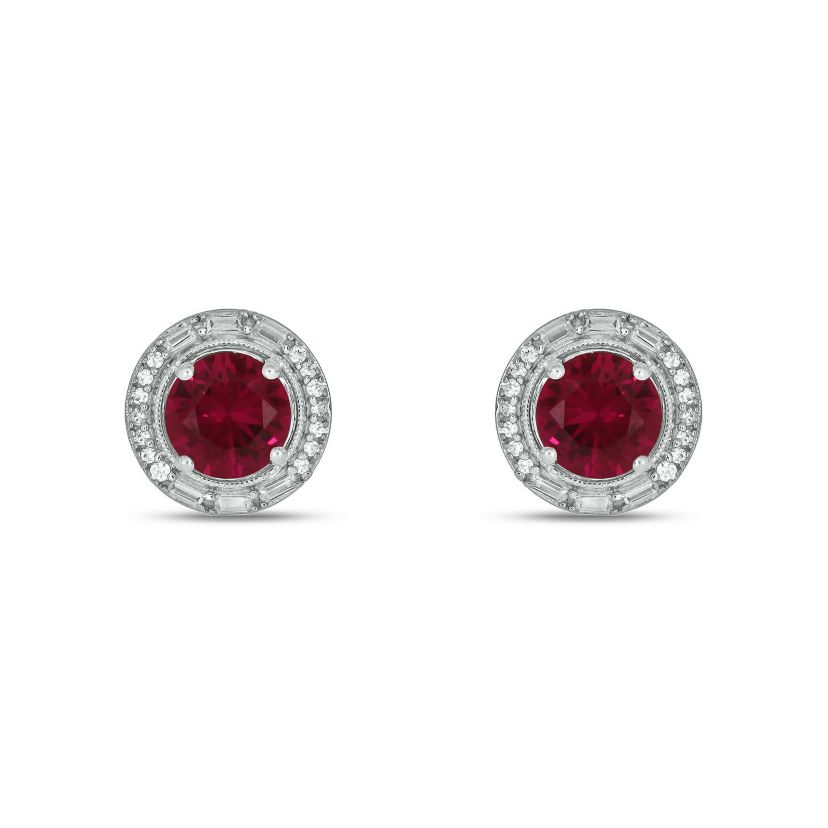 1/6 ct. t.w. Diamond and 2.0 ct. t.w. Created Ruby Stud Earring in Sterling Silver