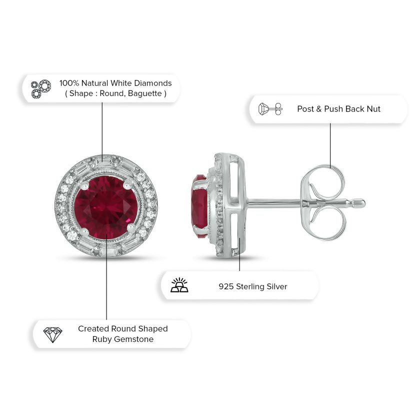 1/6 ct. t.w. Diamond and 2.0 ct. t.w. Created Ruby Stud Earring in Sterling Silver