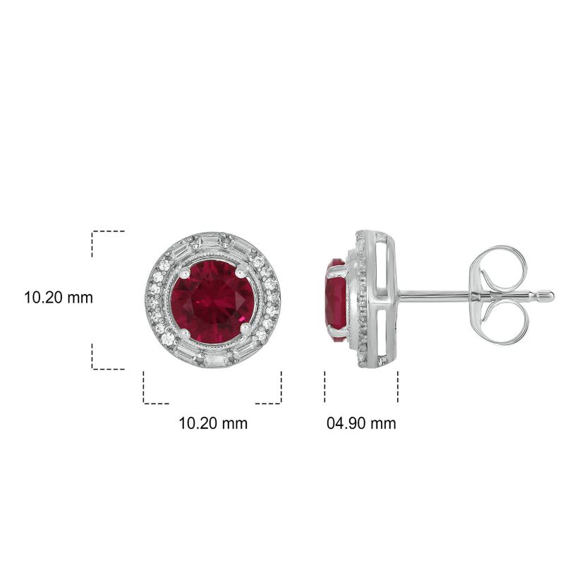 1/6 ct. t.w. Diamond and 2.0 ct. t.w. Created Ruby Stud Earring in Sterling Silver
