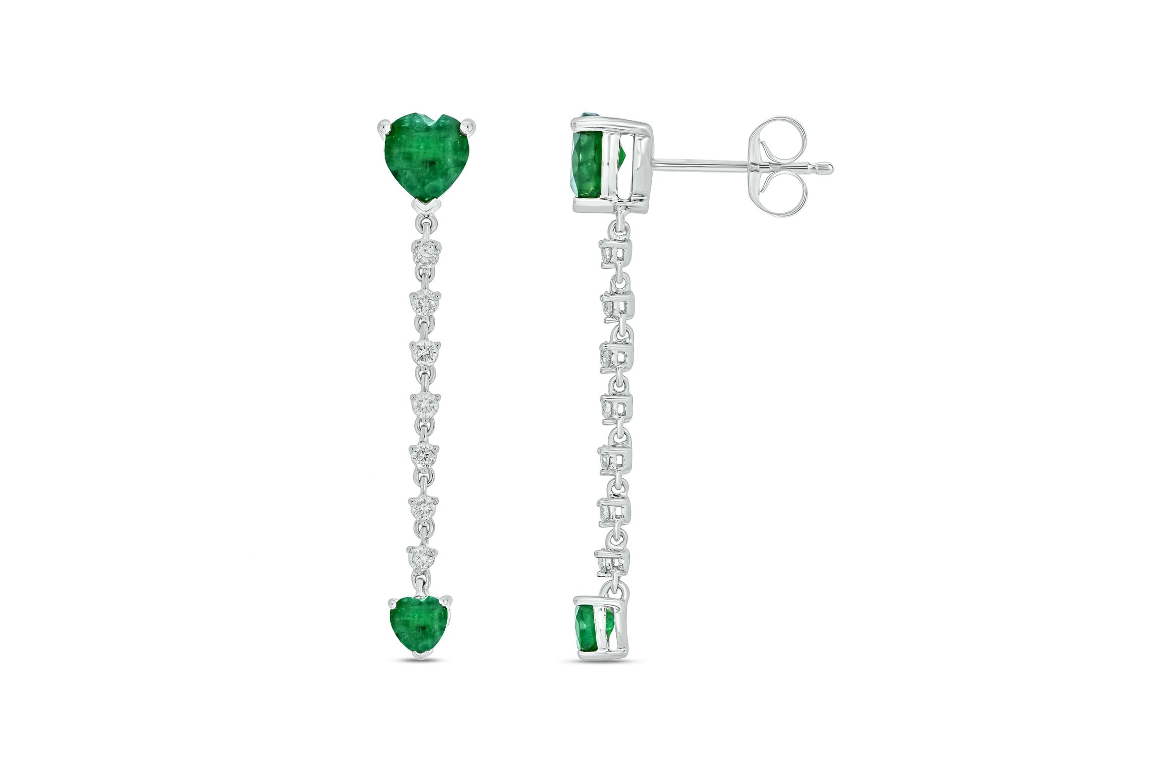 1/3 ct.t.w  Diamond Linear Heart Shape Colorstone Earring in 14K White Gold