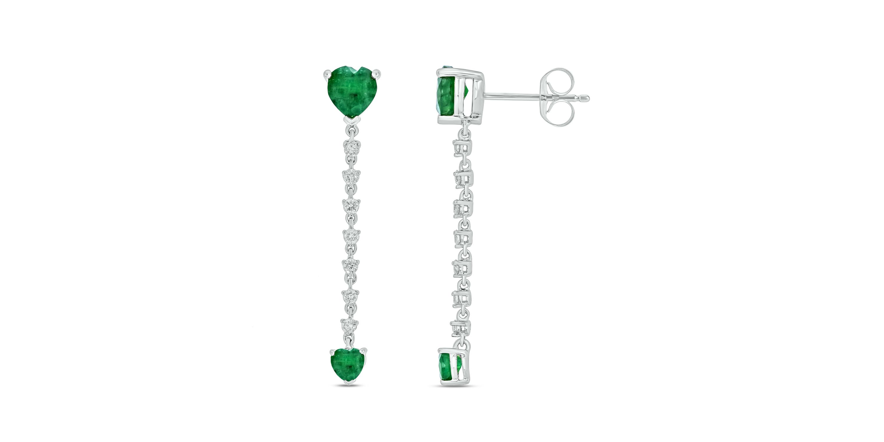 1/3 ct.t.w  Diamond Linear Heart Shape Colorstone Earring in 14K White Gold