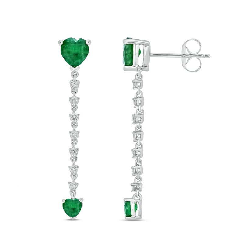 1/3 ct.t.w  Diamond Linear Heart Shape Colorstone Earring in 14K White Gold