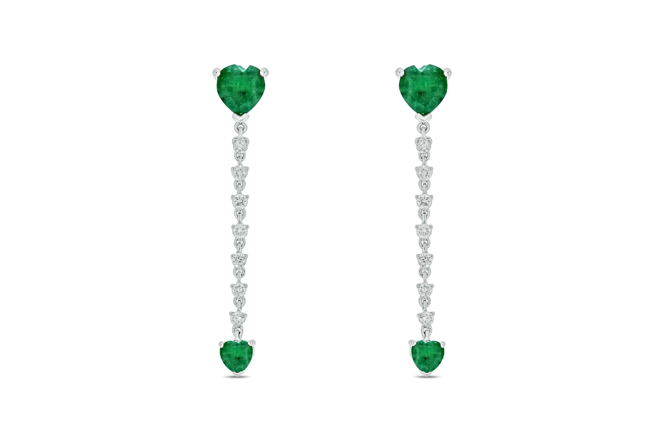 1/3 ct.t.w  Diamond Linear Heart Shape Colorstone Earring in 14K White Gold