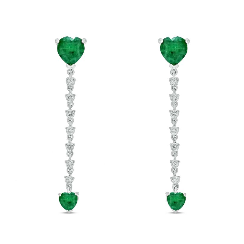 1/3 ct.t.w  Diamond Linear Heart Shape Colorstone Earring in 14K White Gold