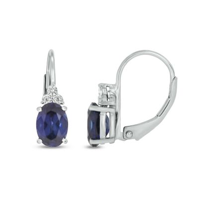 Belk & Co 1/10 carat, Diamond Blue Sapphire And White Diamond Leverback Earring in 14K White Gold