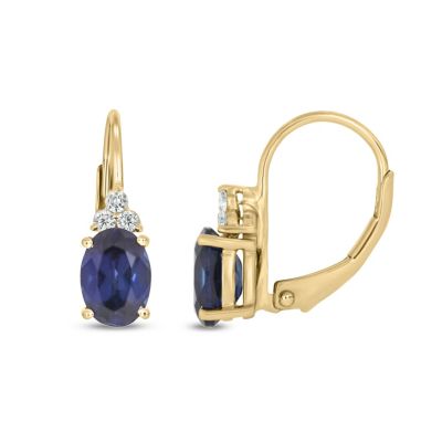 Belk & Co 1/10 carat, Diamond Blue Sapphire And White Diamond Leverback Earring in 14K Yellow Gold