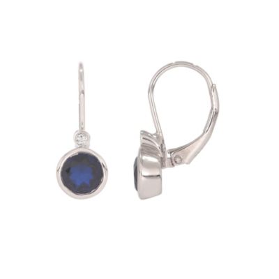 Belk & Co Diamond Accent Round Blue Sapphire And White Diamond Leverback Earring in 14K White Gold