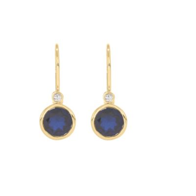 Belk & Co Diamond Accent Round Blue Sapphire And White Diamond Leverback Earring in 14K Yellow Gold