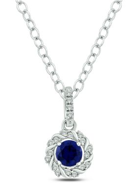Belk & Co Lab Created Diamond Accent & 1/4 Ct.t.w Created Blue Sapphire Color Stone Halo Pendant For Women In 10K Gold