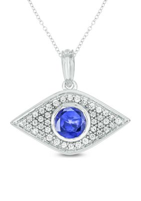 Belk & Co 1/6 ct. t.w. Diamond and 5/8 ct. t.w. Created Blue Sapphire Evil Eye Pendant in Sterling Silver, 18 in