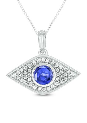 Belk & Co 1/6 Ct. T.w. Diamond And 5/8 Ct. T.w. Created Blue Sapphire Evil Eye Pendant In Sterling Silver