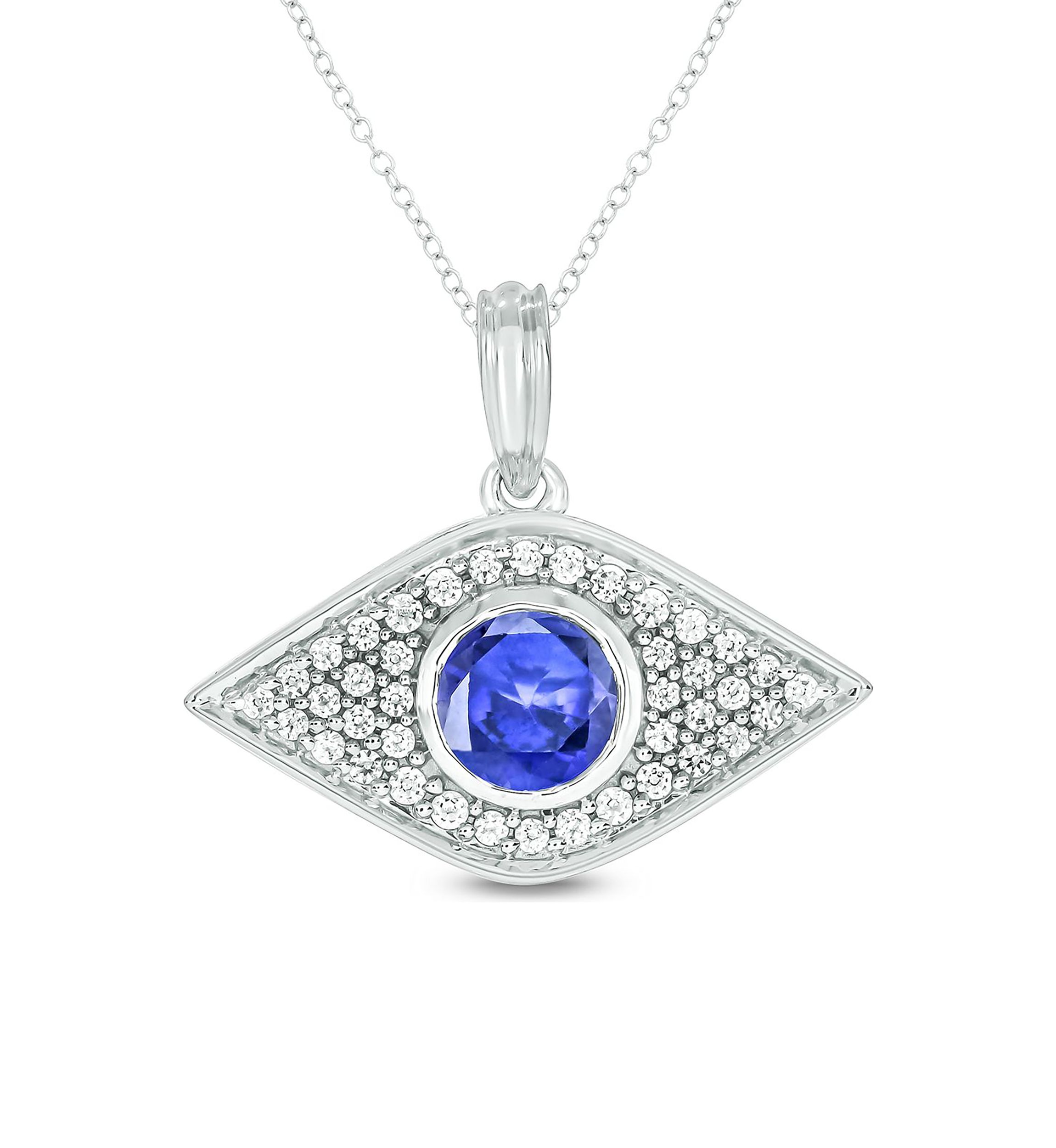 1/6 ct. t.w. Diamond and 5/8 ct. t.w. Created Blue Sapphire Evil Eye Pendant in Sterling Silver