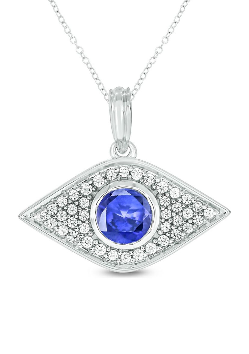 1/6 ct. t.w. Diamond and 5/8 ct. t.w. Created Blue Sapphire Evil Eye Pendant in Sterling Silver