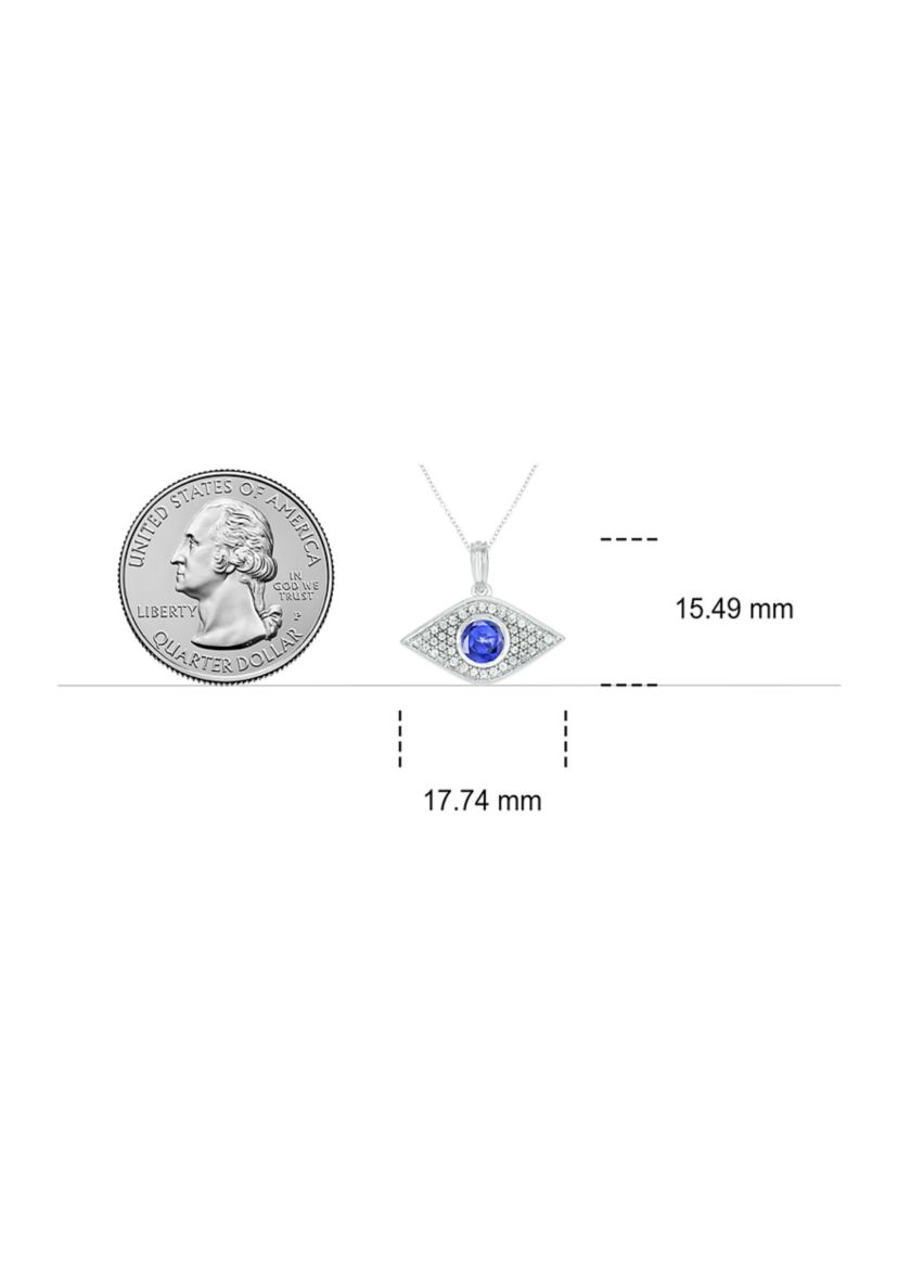 1/6 ct. t.w. Diamond and 5/8 ct. t.w. Created Blue Sapphire Evil Eye Pendant in Sterling Silver