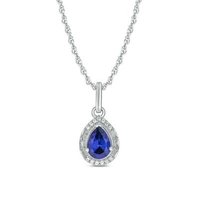 Belk & Co 1/10 ct. t.w. Diamond and 1.0 ct. t.w. Created Blue Sapphire Pear Pendant in Sterling Silver