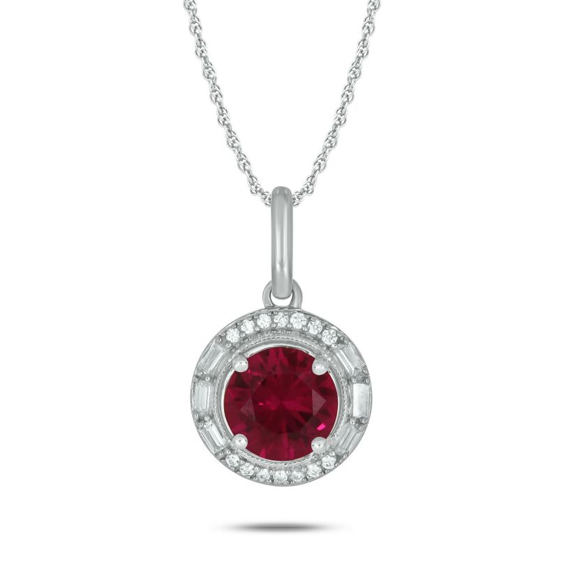1/10 ct. t.w. Diamond and 7/8 ct. t.w. Created Ruby Pendant in Sterling Silver
