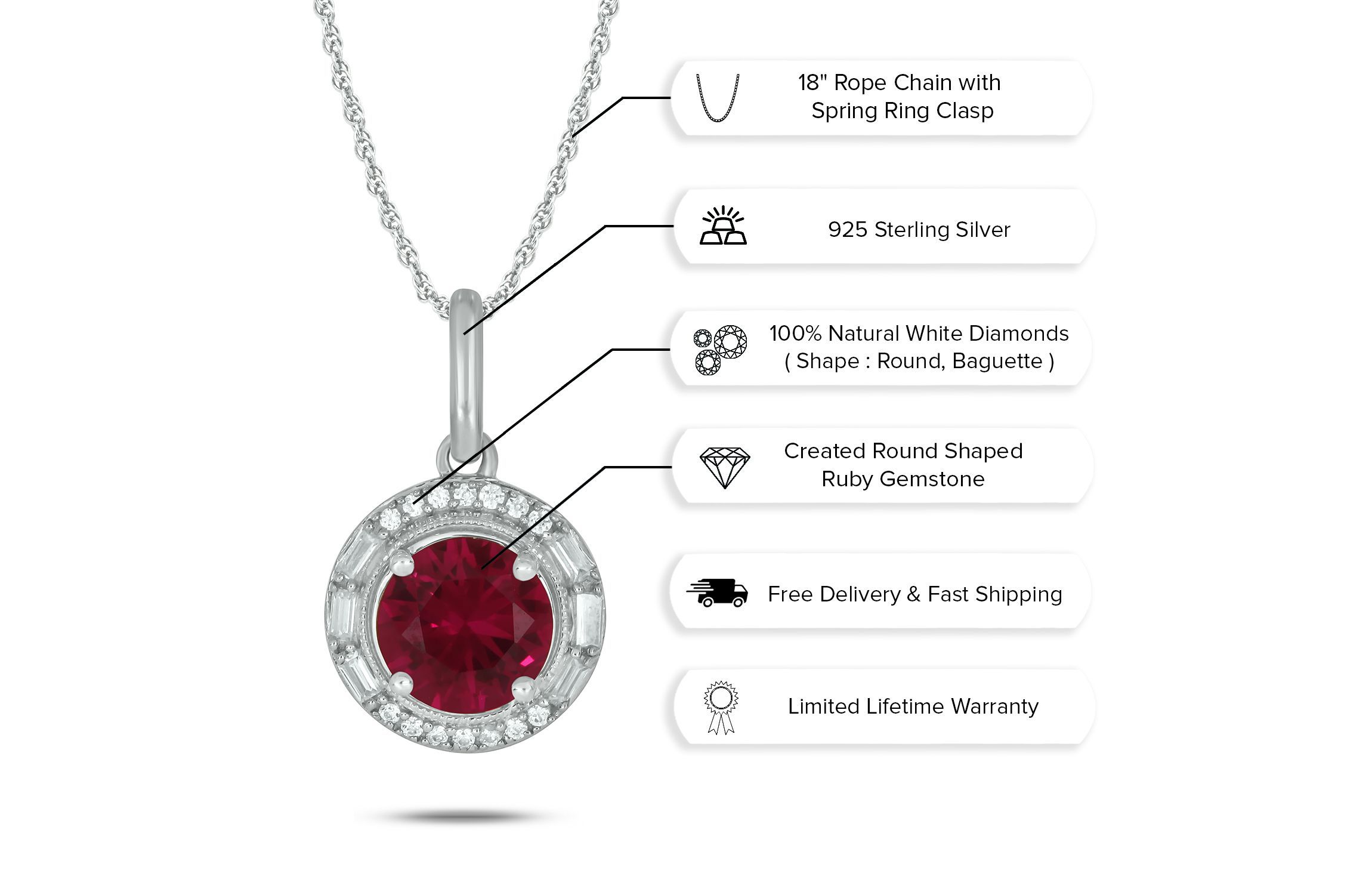 1/10 ct. t.w. Diamond and 7/8 ct. t.w. Created Ruby Pendant in Sterling Silver