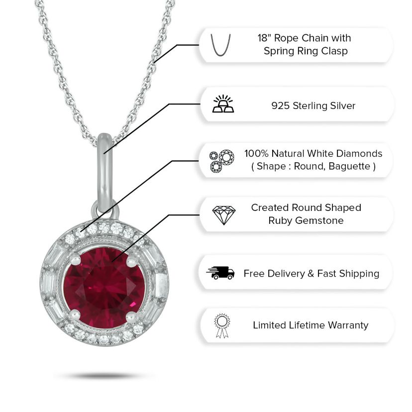 1/10 ct. t.w. Diamond and 7/8 ct. t.w. Created Ruby Pendant in Sterling Silver
