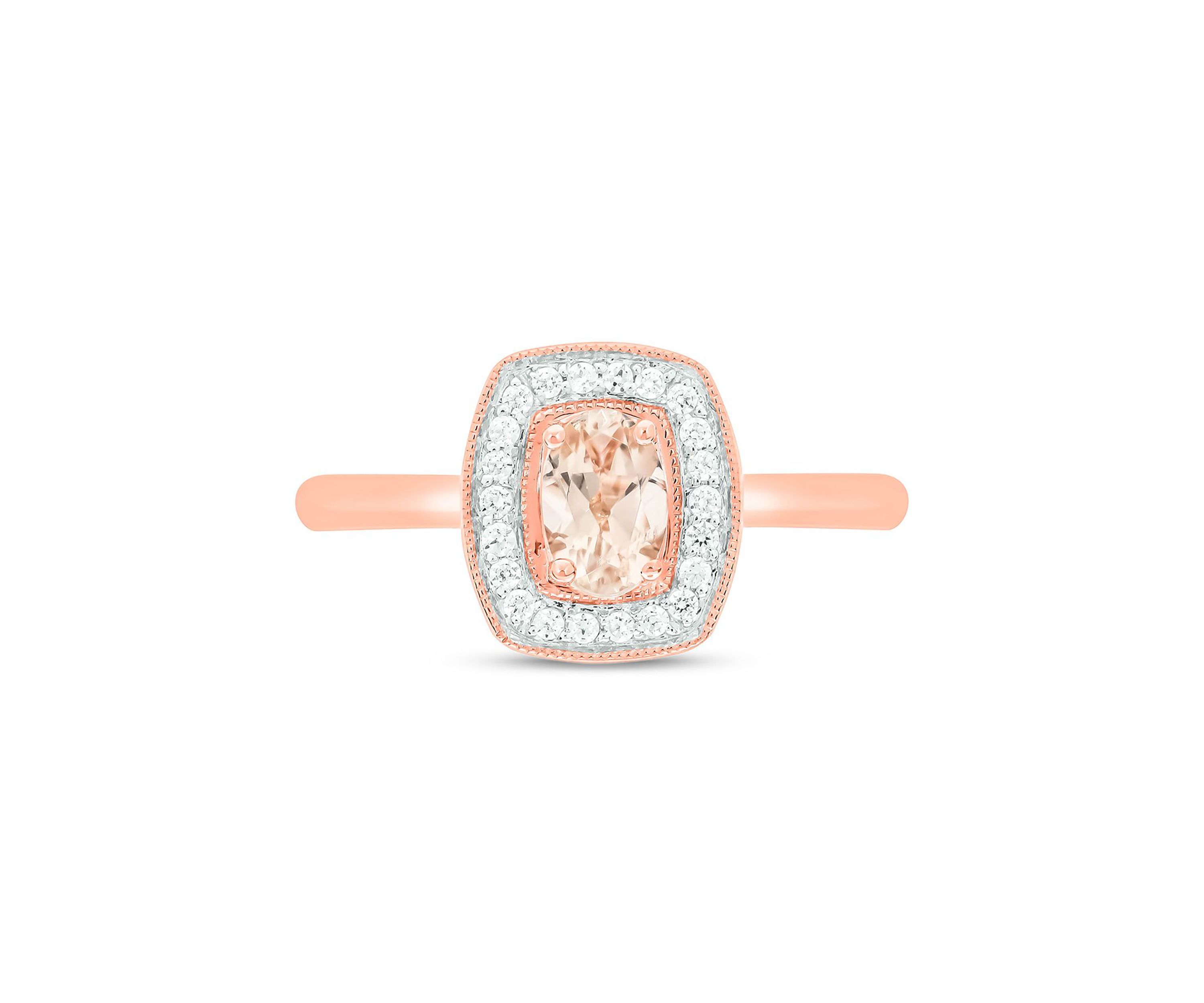 1/10 ct. t.w. Diamond and 1/3 ct. t.w. Oval Morganite Ring in 10K Rose Gold